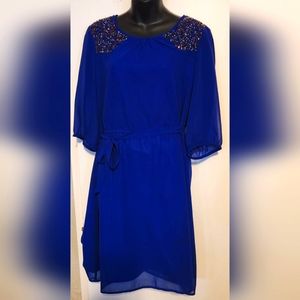 Royal blue cocktail dress with bronze sequins